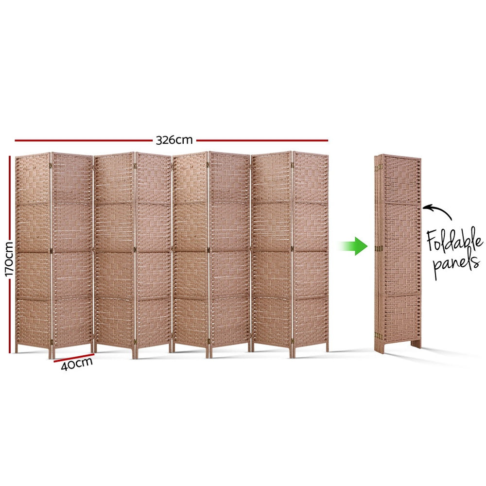 8 Panel Rattan Woven Room Divider Privacy Screen - Natural - Homecoze