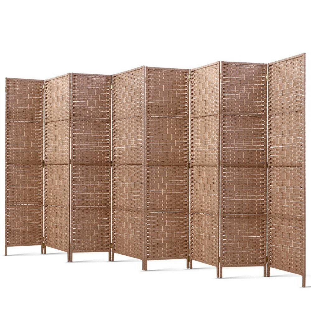 8 Panel Rattan Woven Room Divider Privacy Screen - Natural - Homecoze