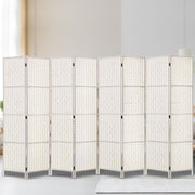 8 Panel Rattan Woven Room Divider Privacy Screen - White - Homecoze