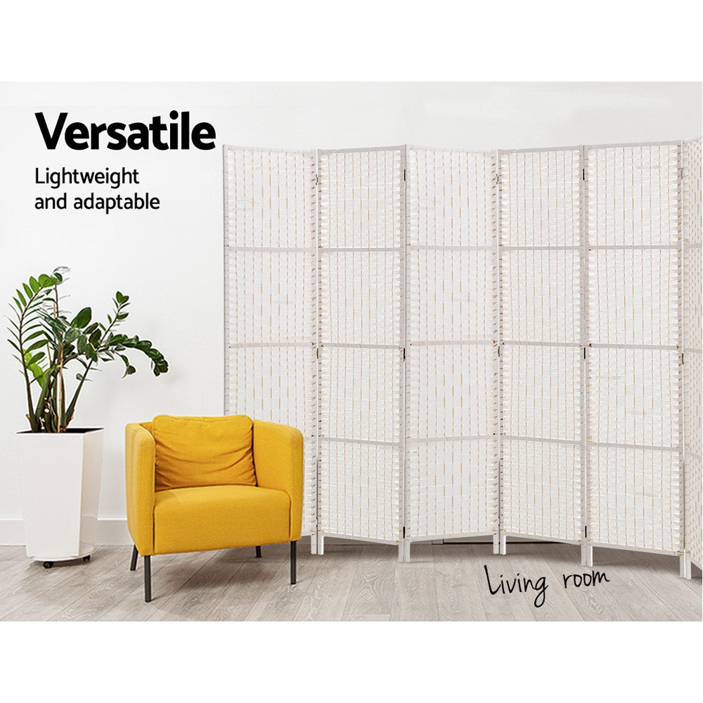 8 Panel Rattan Woven Room Divider Privacy Screen - White - Homecoze