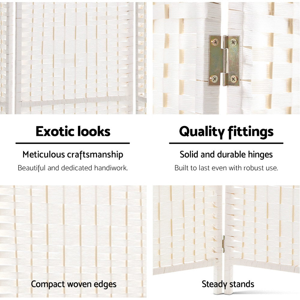 8 Panel Rattan Woven Room Divider Privacy Screen - White - Homecoze
