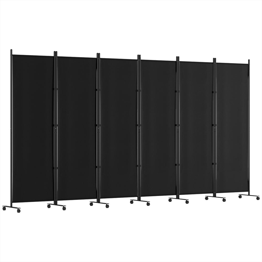 6 Panel Room Divider Partition with Wheels 323cm - Black - Homecoze
