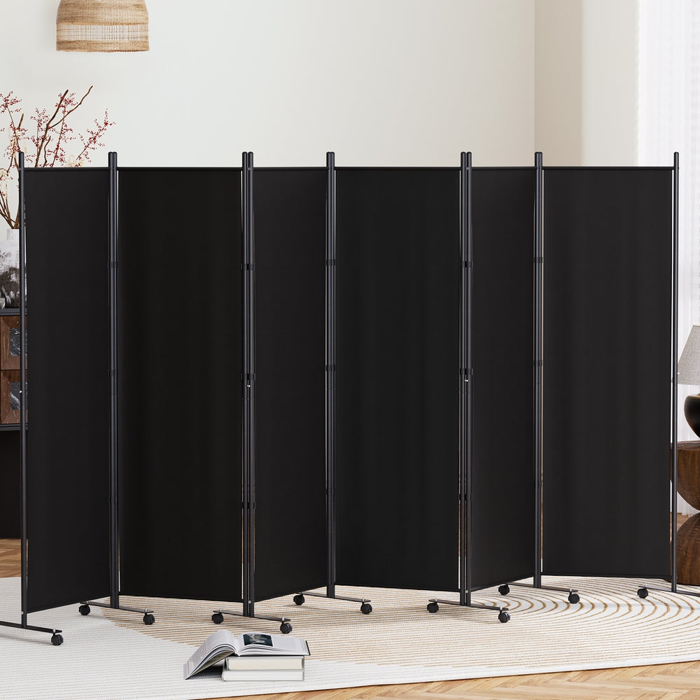 6 Panel Room Divider Partition with Wheels 323cm - Black - Homecoze