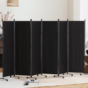 6 Panel Room Divider Partition with Wheels 323cm - Black - Homecoze