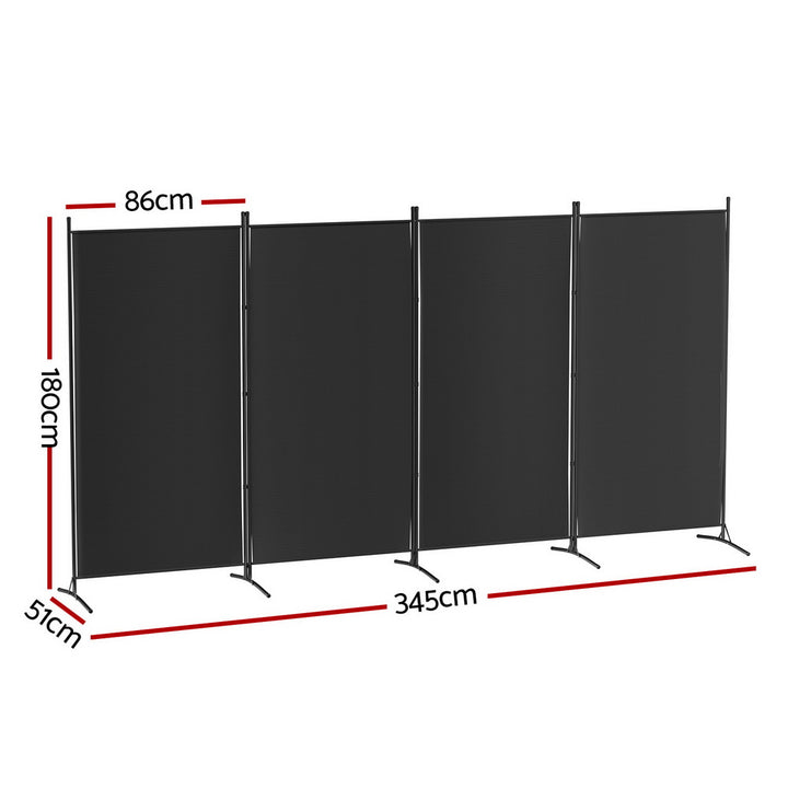 4 Panel Room Divider Partition 345cm - Black