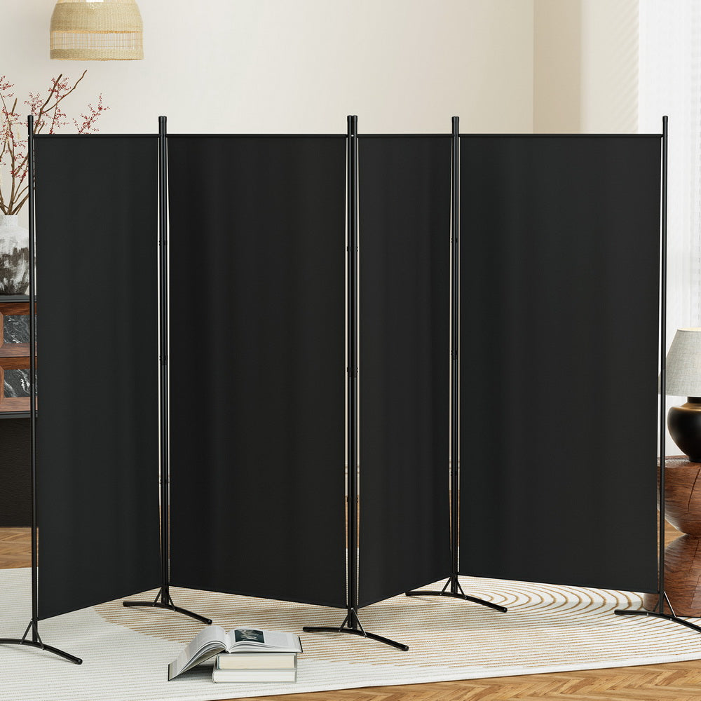 4 Panel Room Divider Partition 345cm - Black - Homecoze