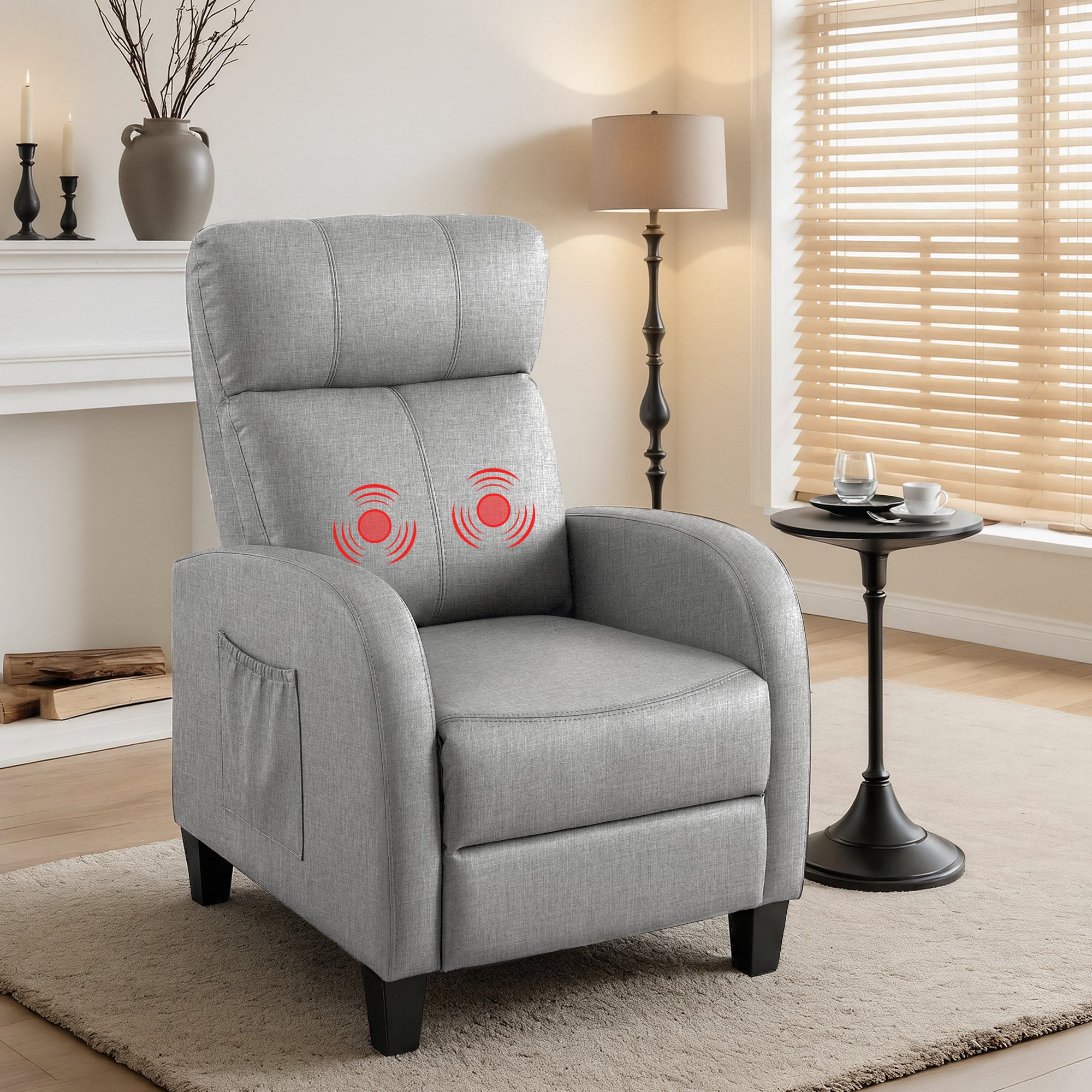 Artiss Massage Recliner Chair Small Recliner Sofa for Adults Fabric Grey - Homecoze