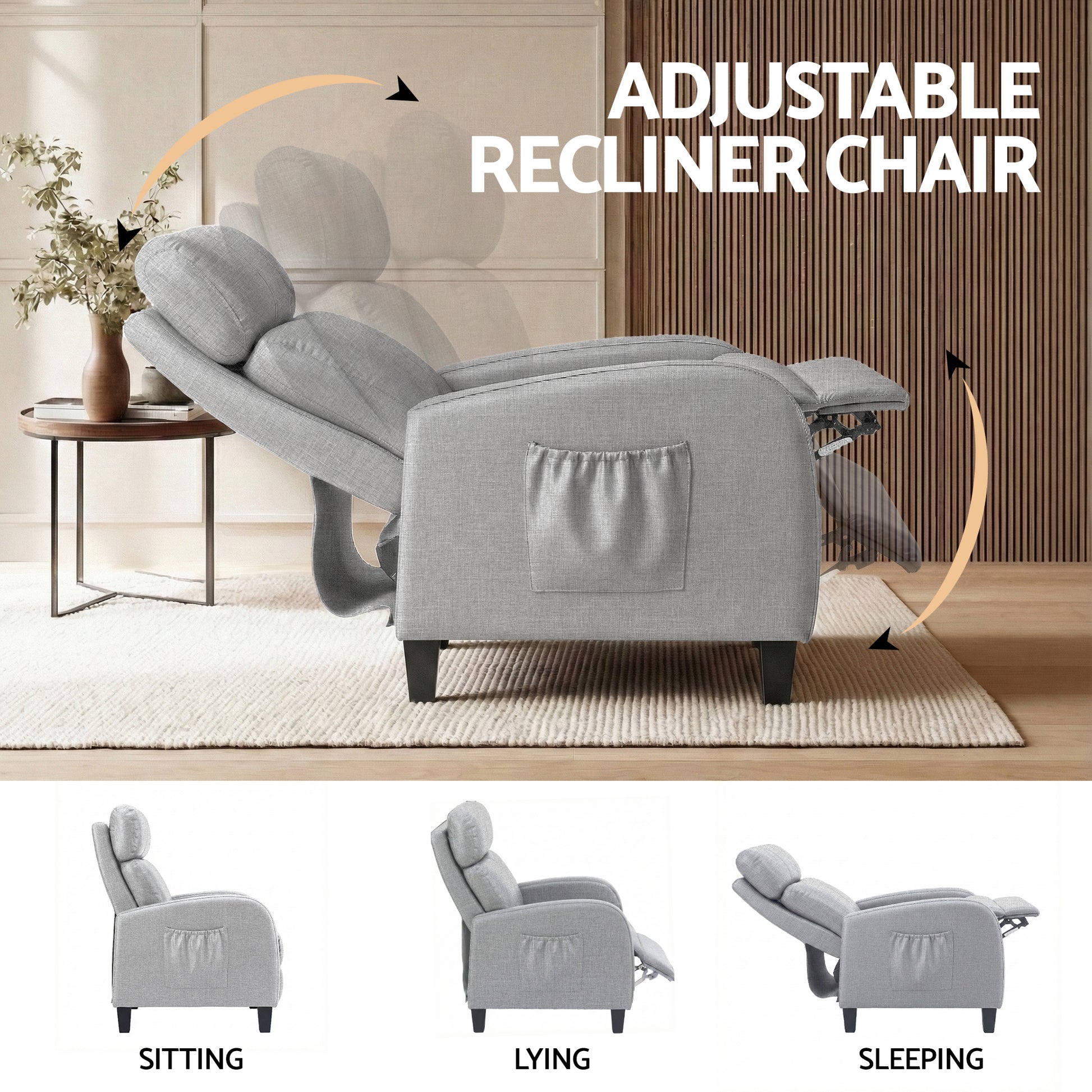 Artiss Massage Recliner Chair Small Recliner Sofa for Adults Fabric Grey - Homecoze