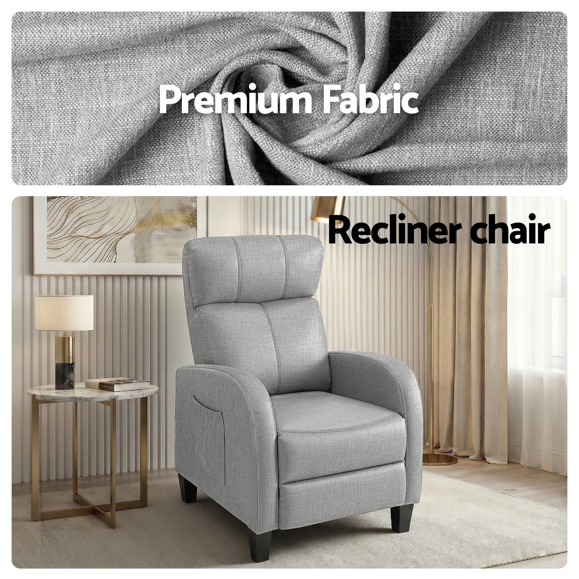 Artiss Massage Recliner Chair Small Recliner Sofa for Adults Fabric Grey - Homecoze