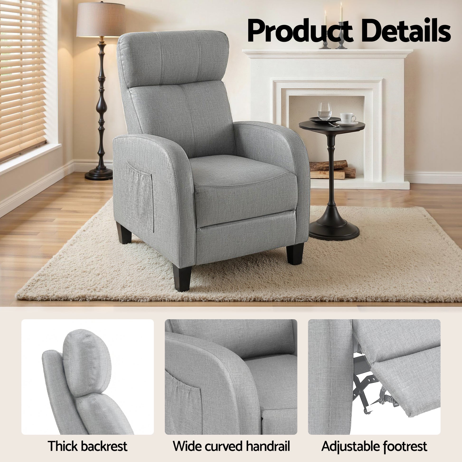 Artiss Massage Recliner Chair Small Recliner Sofa for Adults Fabric Grey - Homecoze