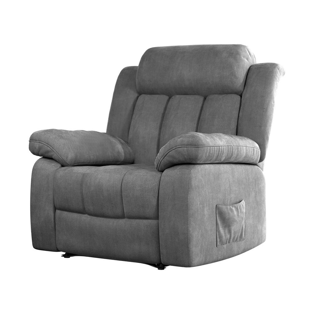 Velvet Recliner Armchair with Heated Massage - Grey