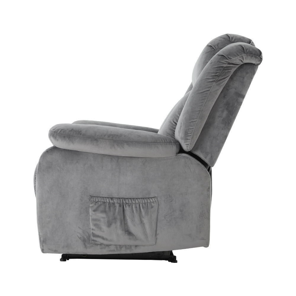 Velvet Recliner Armchair with Heated Massage - Grey