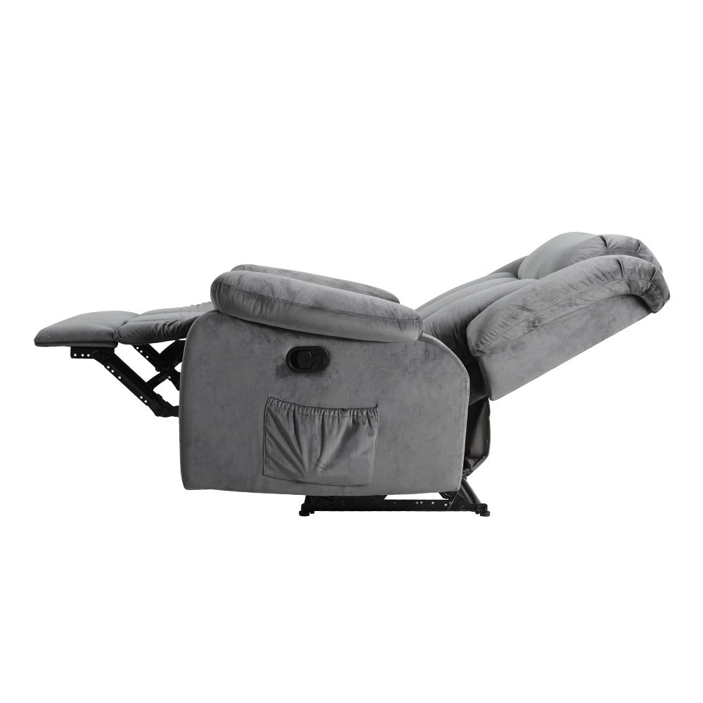Velvet Recliner Armchair with Heated Massage - Grey - Homecoze