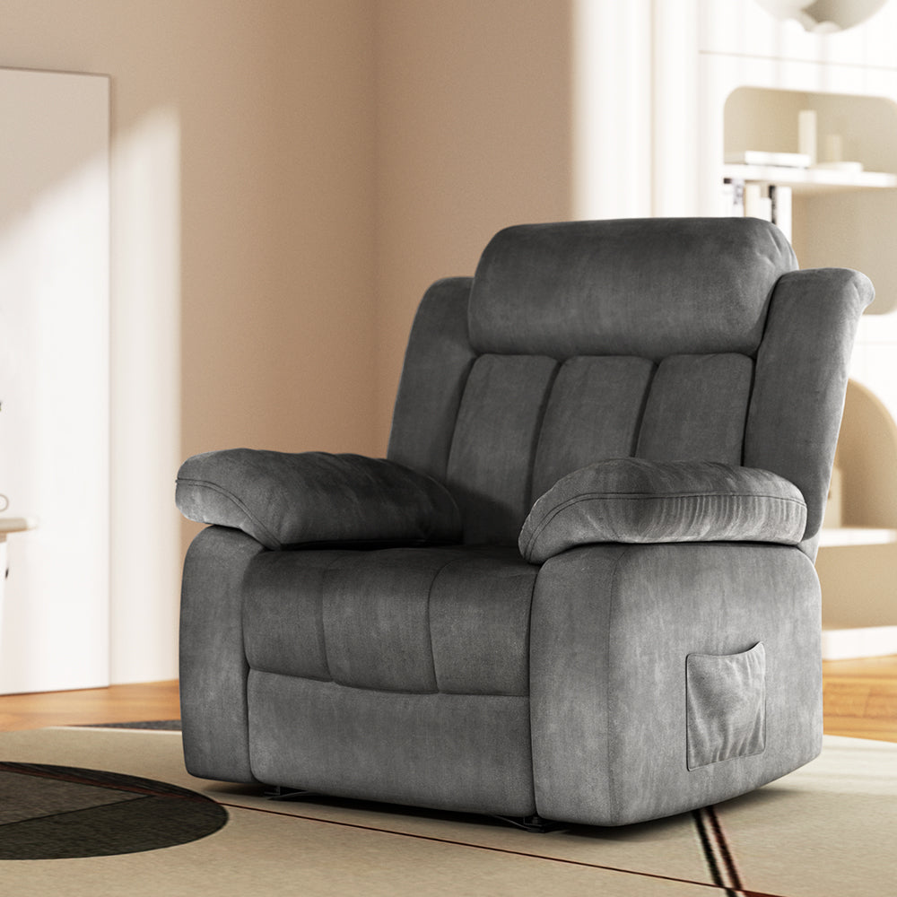 Velvet Recliner Armchair with Heated Massage - Grey