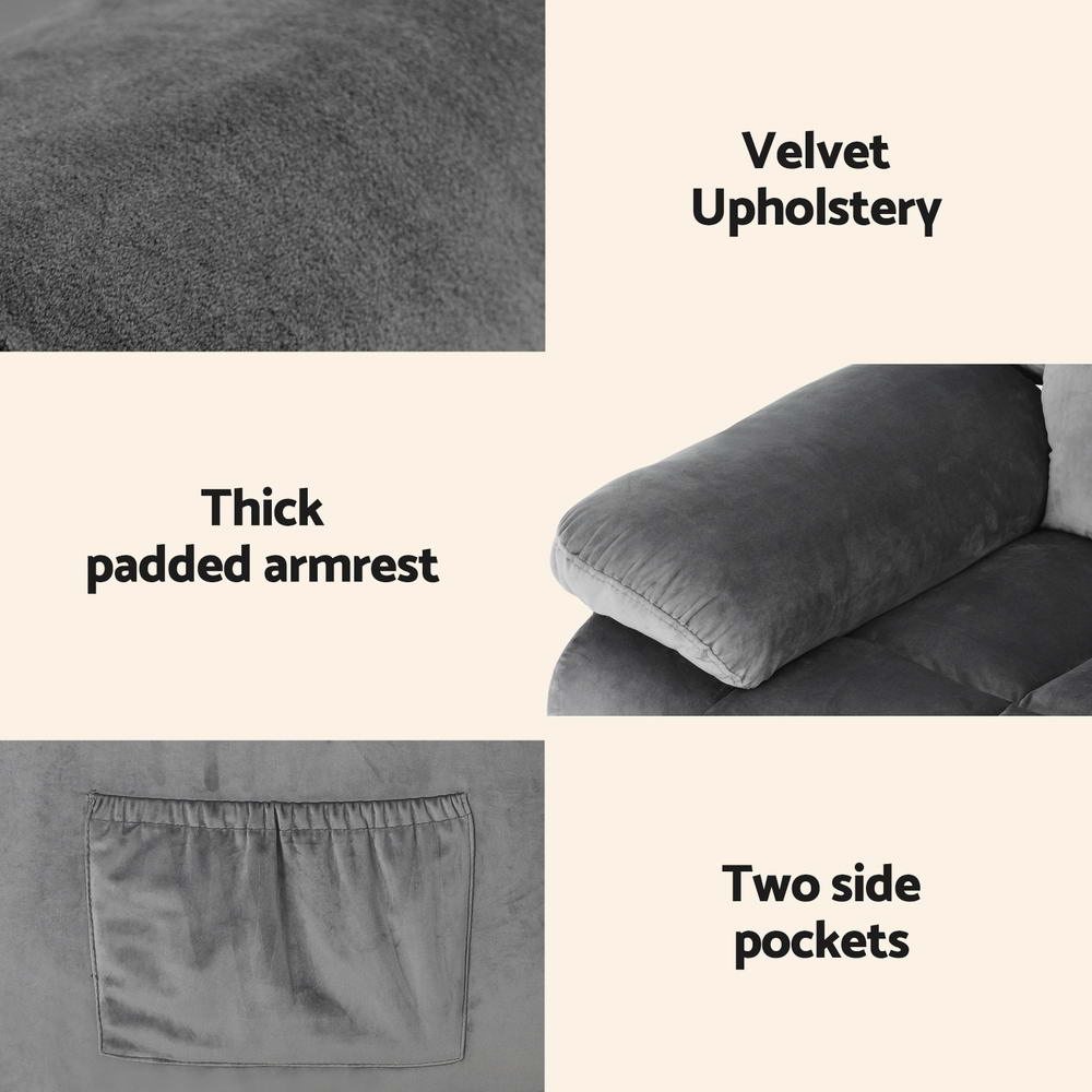 Velvet Recliner Armchair with Heated Massage - Grey - Homecoze