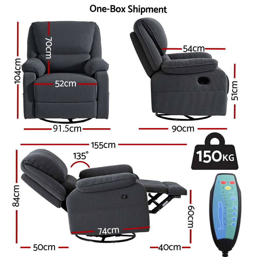 Artiss Rocking Recliner Chair 360 Swivel Massage Heated Reclining Chairs - Homecoze