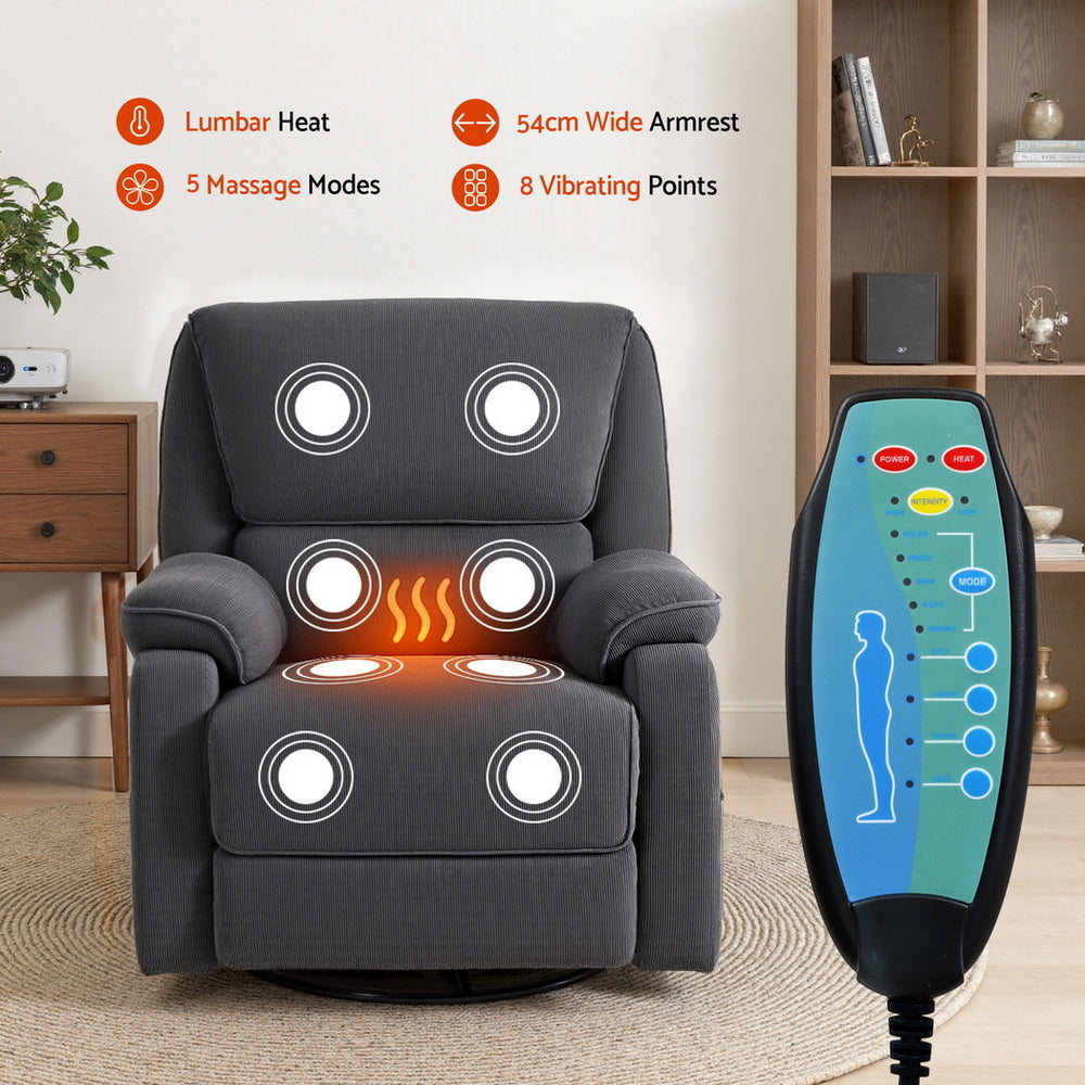Artiss Rocking Recliner Chair 360 Swivel Massage Heated Reclining Chairs - Homecoze