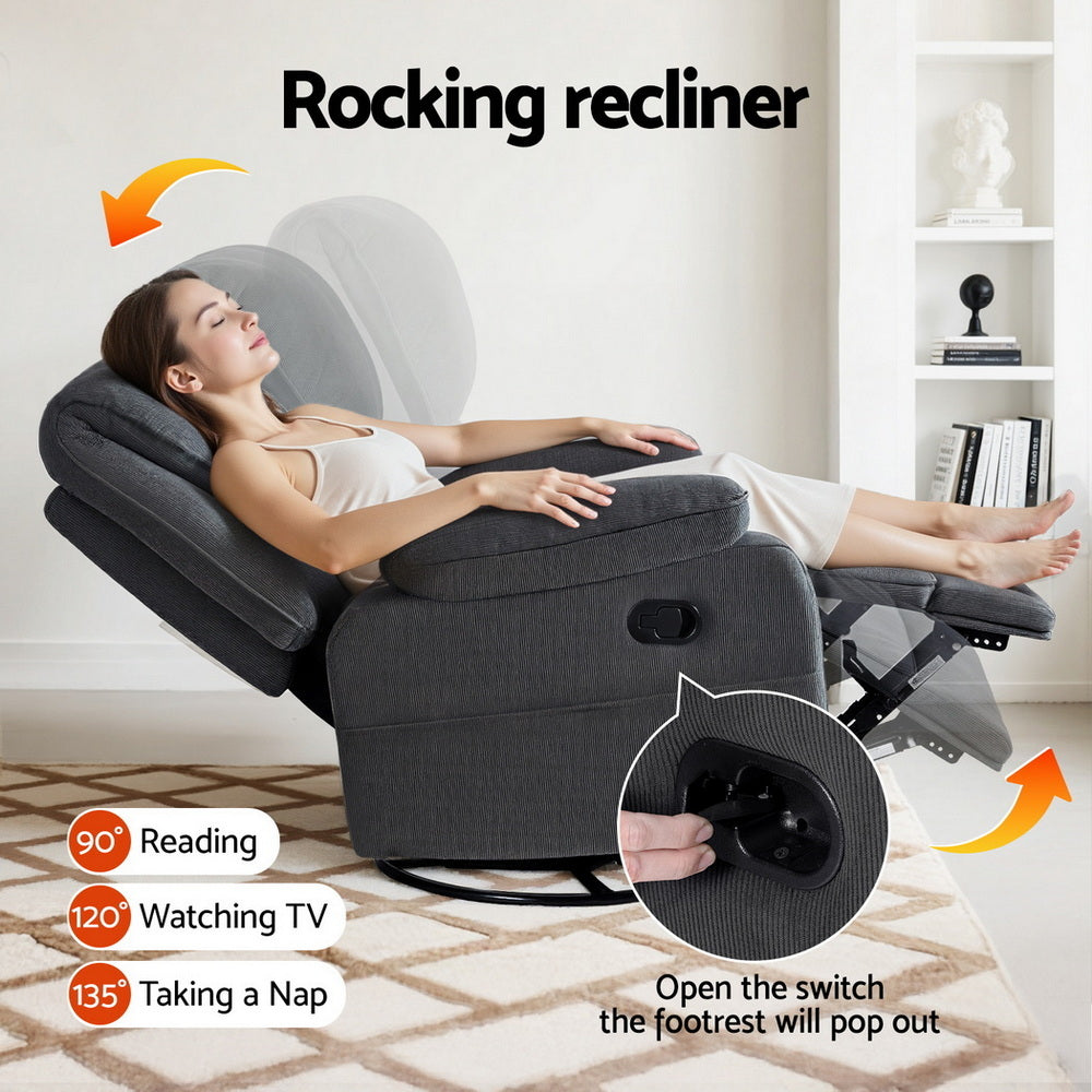 Artiss Rocking Recliner Chair 360 Swivel Massage Heated Reclining Chairs - Homecoze