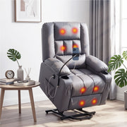 Artiss Power Lift Recliner Chair with Massage and Heat for Elderly, Electric Sofa Reclining Chair with USB and Phone Holder, PU Leather Comfy Armchair for Living Room, 2 Cup Holder & 4 Pockets, Grey - Homecoze