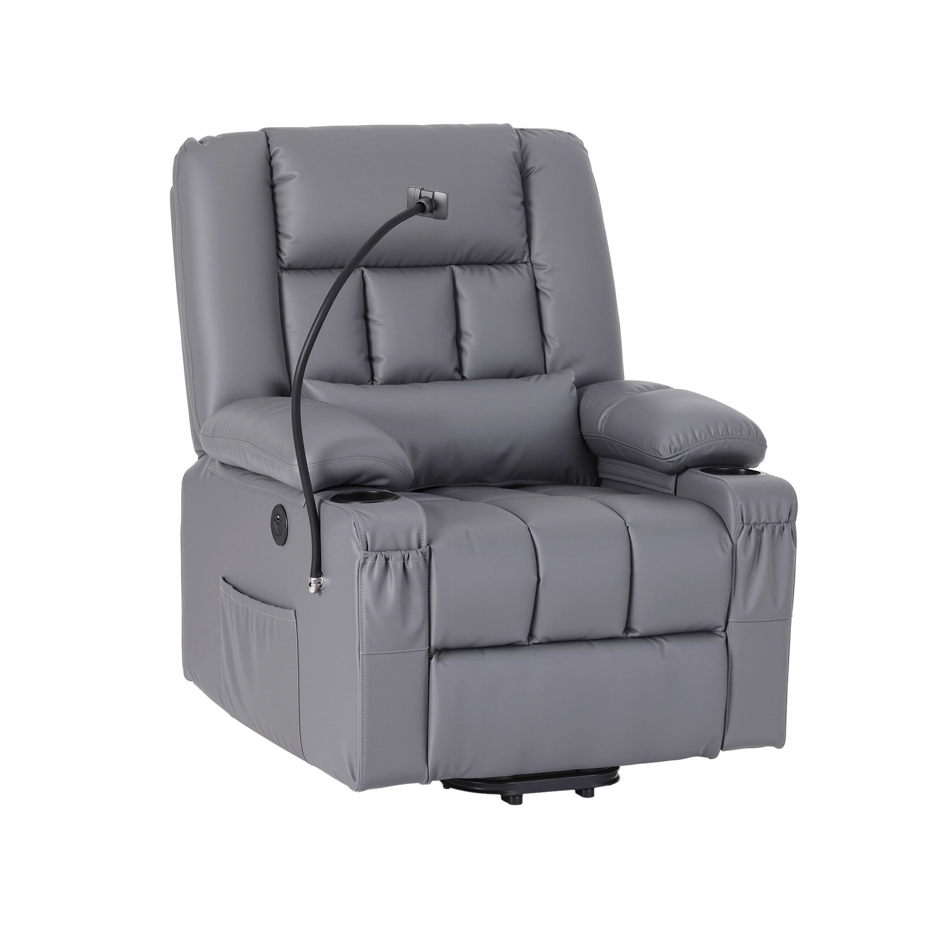 Artiss Power Lift Recliner Chair with Massage and Heat for Elderly, Electric Sofa Reclining Chair with USB and Phone Holder, PU Leather Comfy Armchair for Living Room, 2 Cup Holder & 4 Pockets, Grey - Homecoze