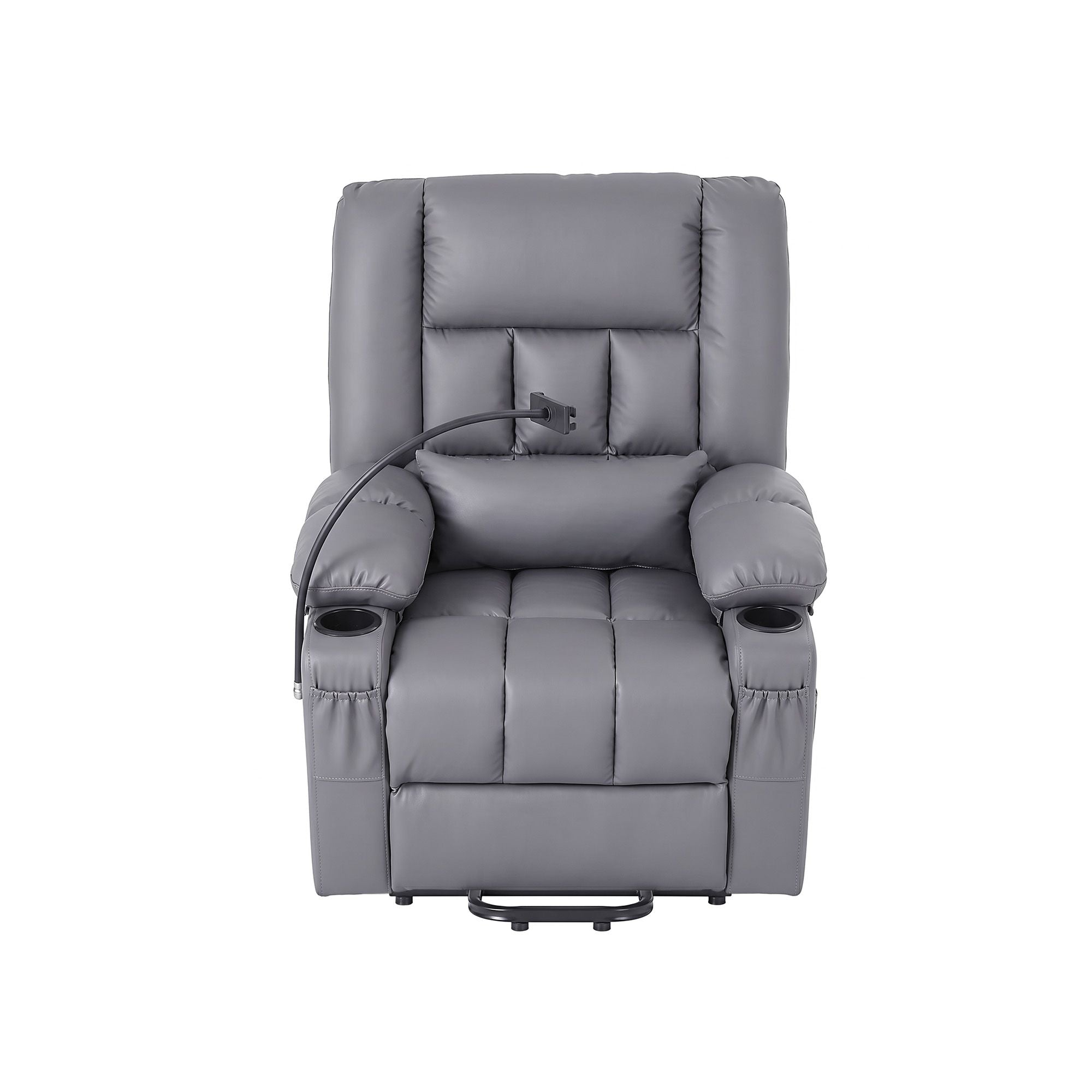 Artiss Power Lift Recliner Chair with Massage and Heat for Elderly, Electric Sofa Reclining Chair with USB and Phone Holder, PU Leather Comfy Armchair for Living Room, 2 Cup Holder & 4 Pockets, Grey - Homecoze
