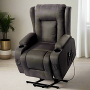Electric Lift-Assist Velvet Recliner Chair - Brown/Grey - Homecoze