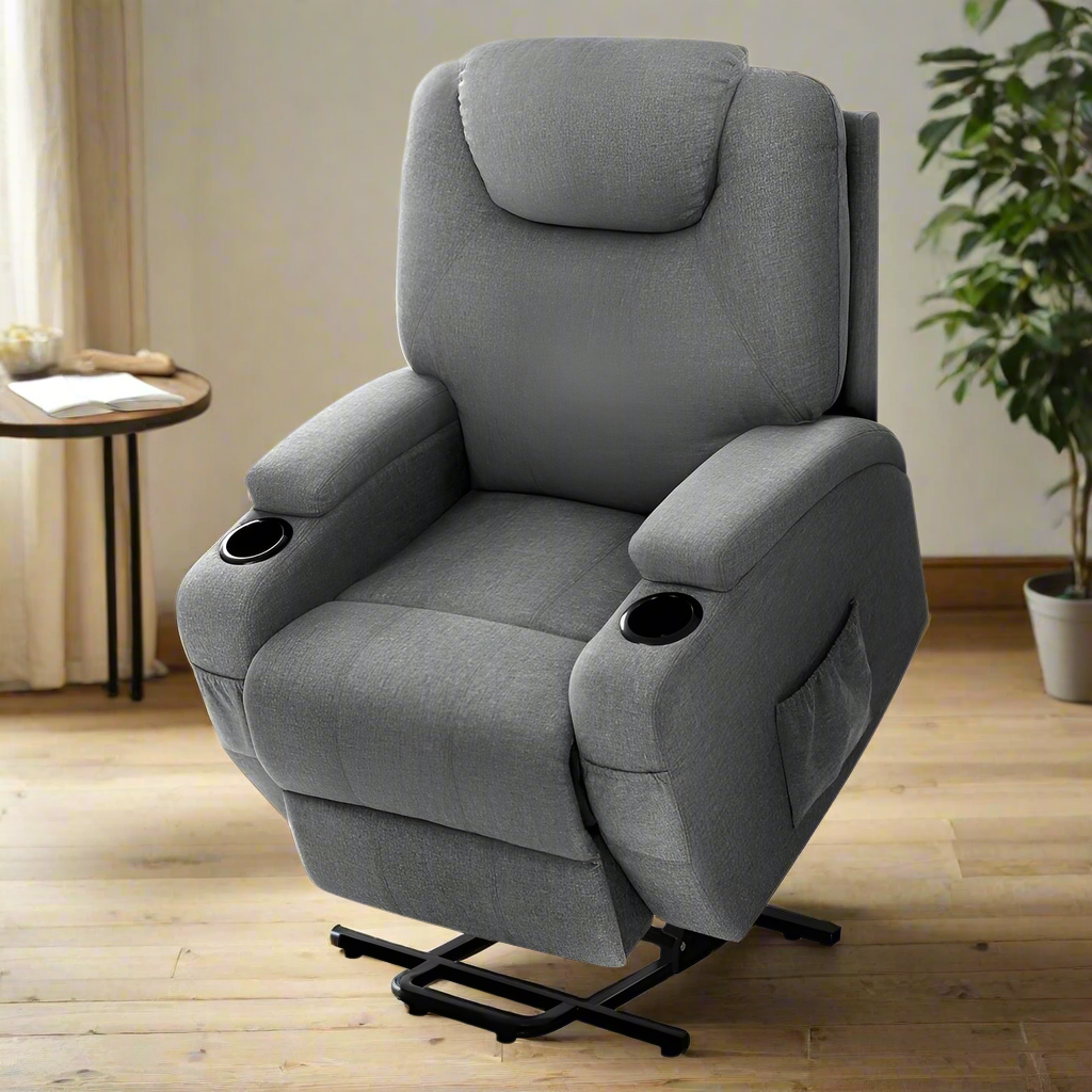 Electric Lift-Assist Fabric Recliner Chair - Grey