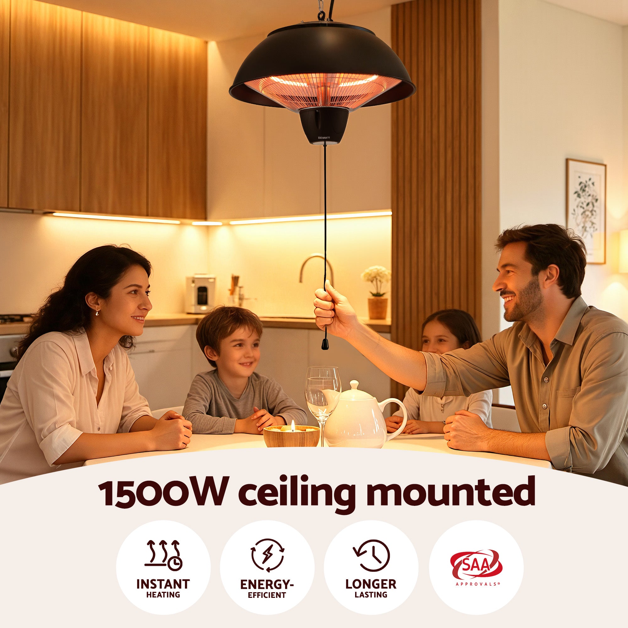 Devanti 1500W Electric Patio Infrared Heater Hanging Heaters Ceiling Mounted Remote - Homecoze