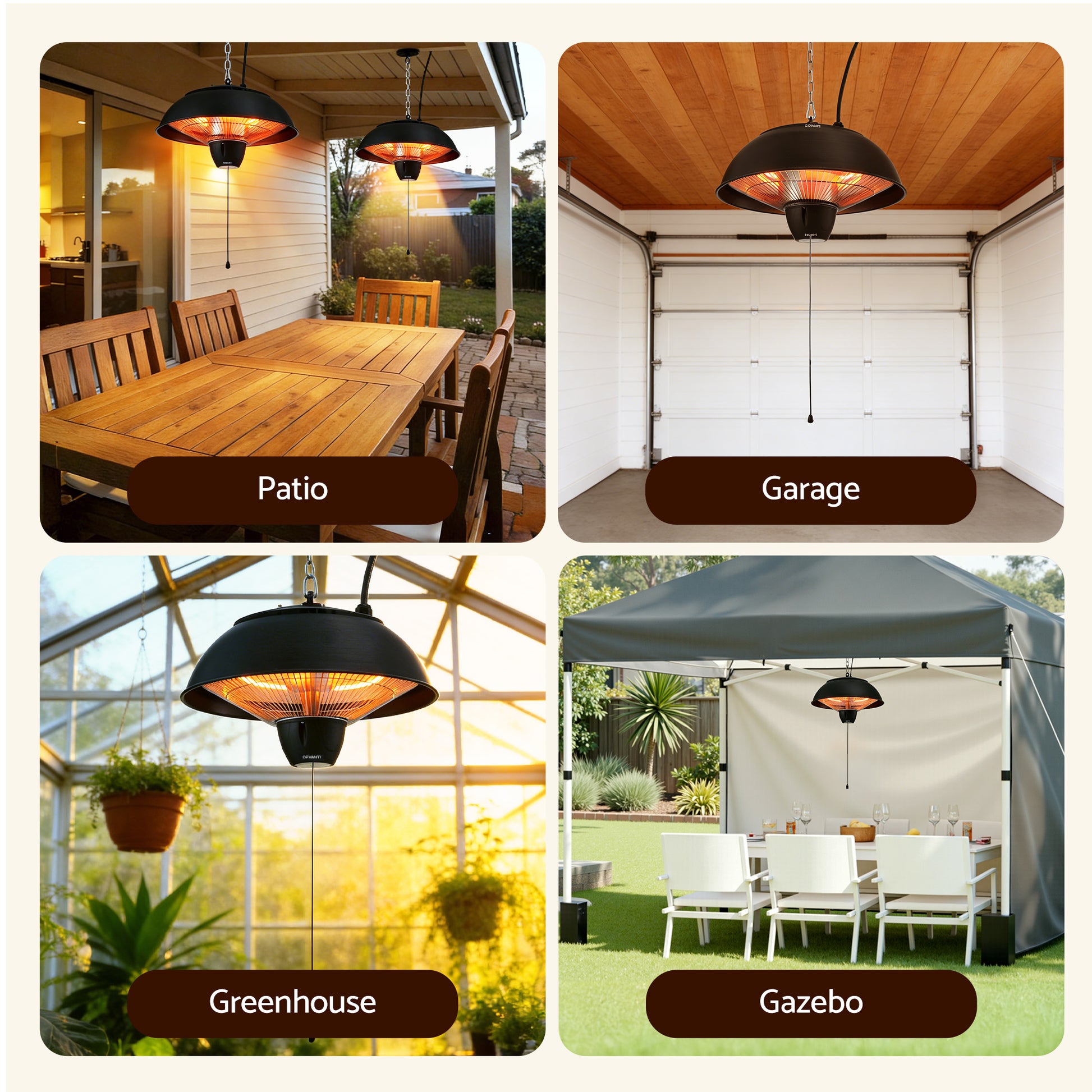 Devanti 1500W Electric Patio Infrared Heater Hanging Heaters Ceiling Mounted Remote - Homecoze