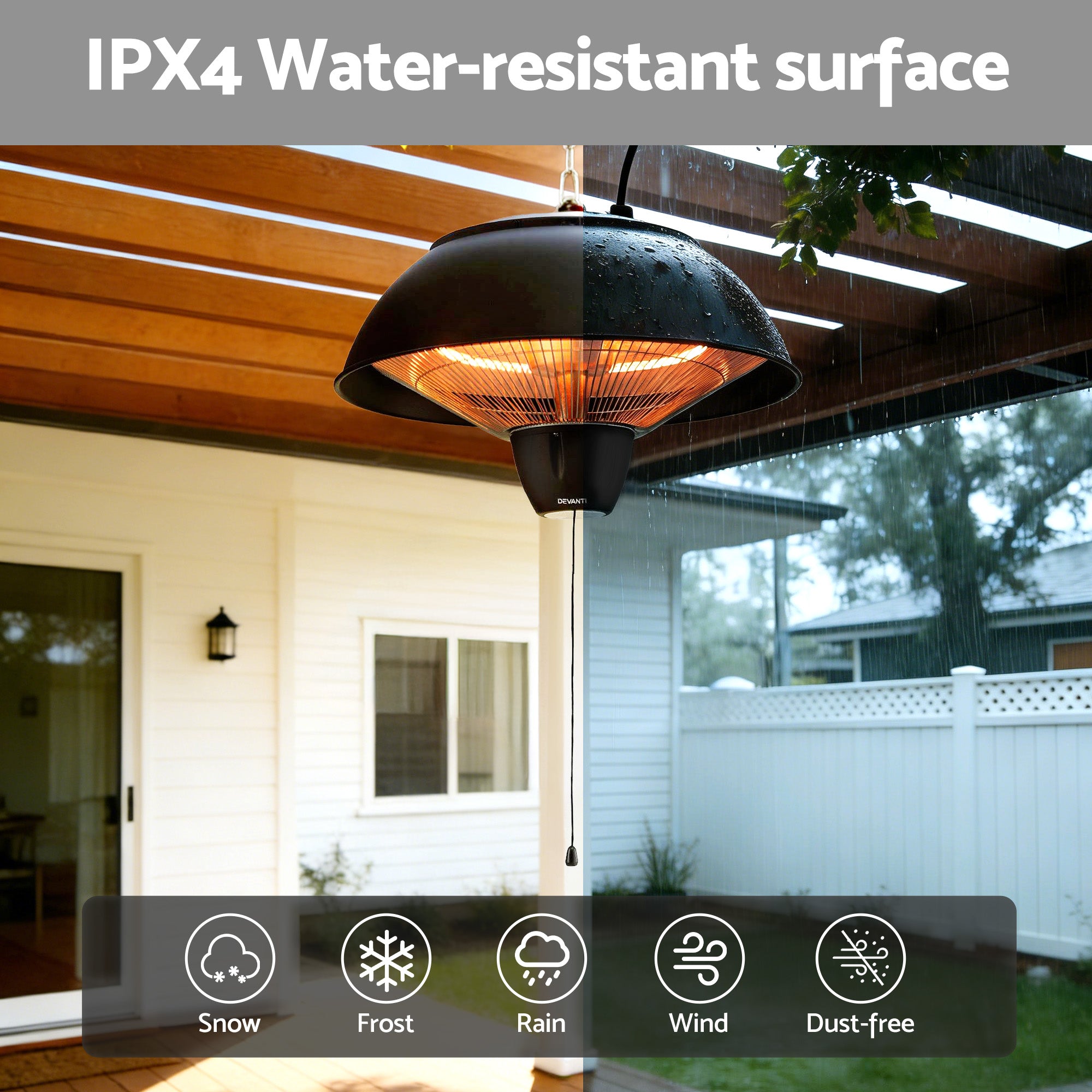 Devanti 1500W Electric Patio Infrared Heater Hanging Heaters Ceiling Mounted Remote - Homecoze