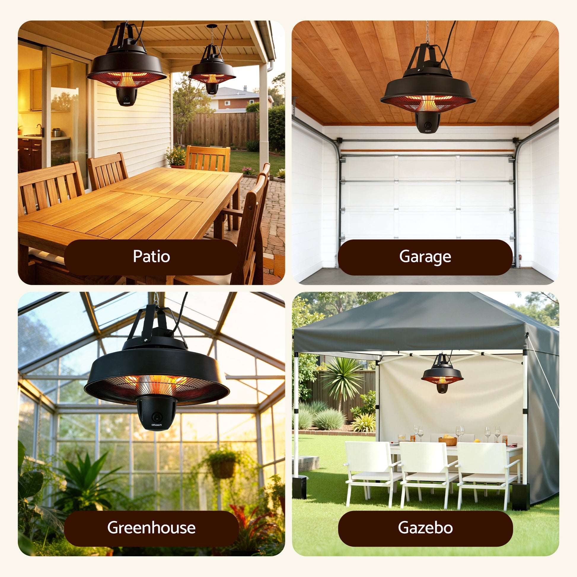 Devanti 2000W Electric Patio Heater Ceiling Mounted Hanging Heaters Remote - Homecoze