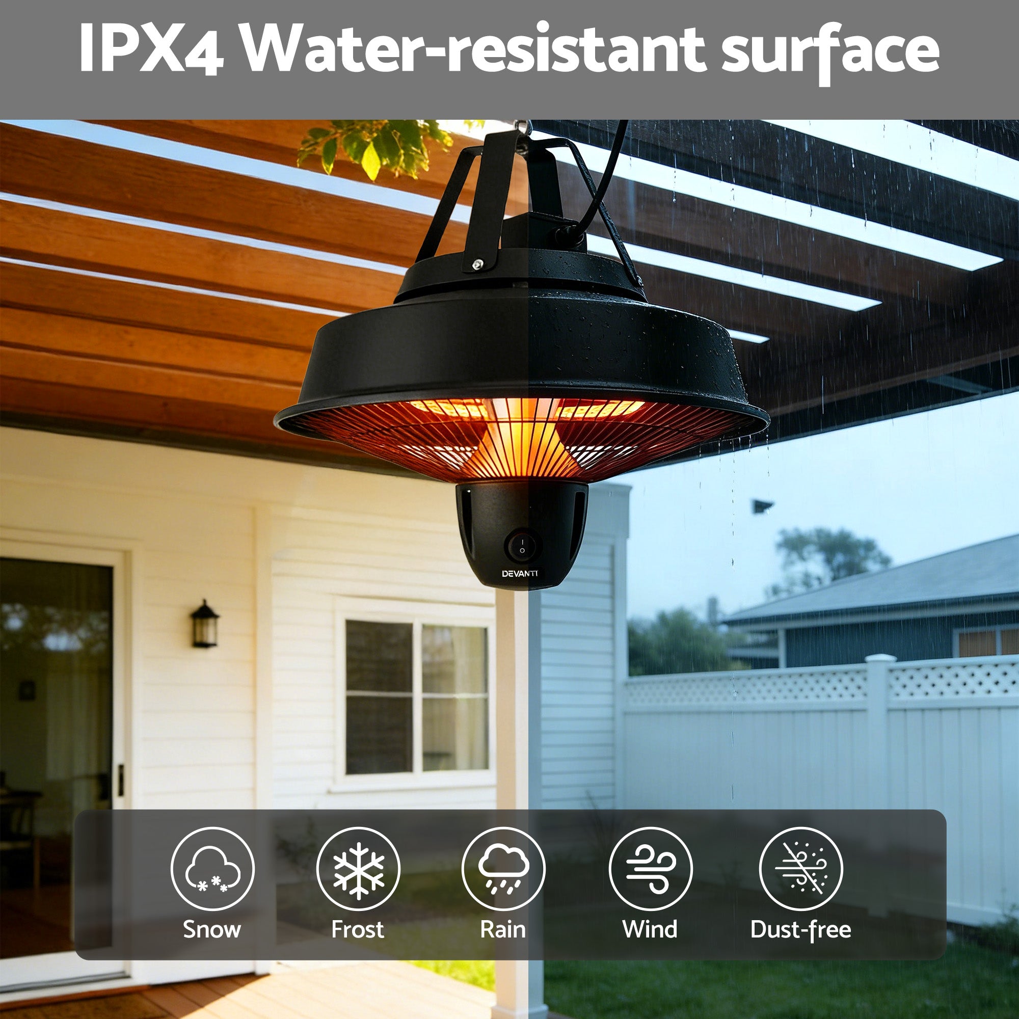 Devanti 2000W Electric Patio Heater Ceiling Mounted Hanging Heaters Remote - Homecoze