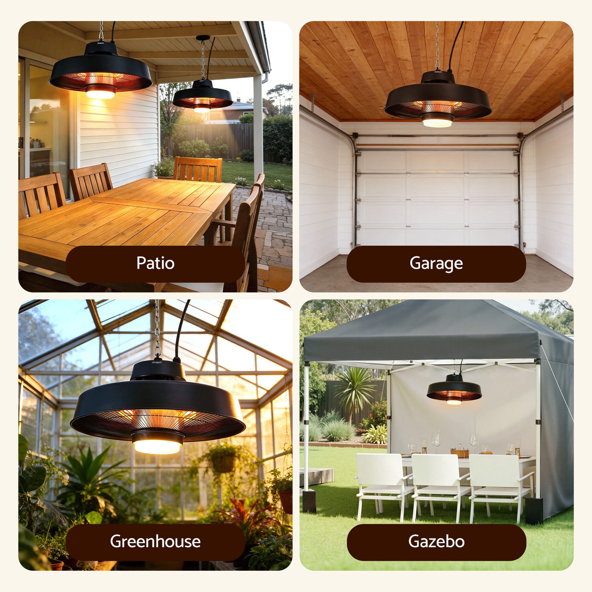 Devanti 2000W Outdoor Electric Patio Heater Ceiling Mount with LED Light Remote - Homecoze