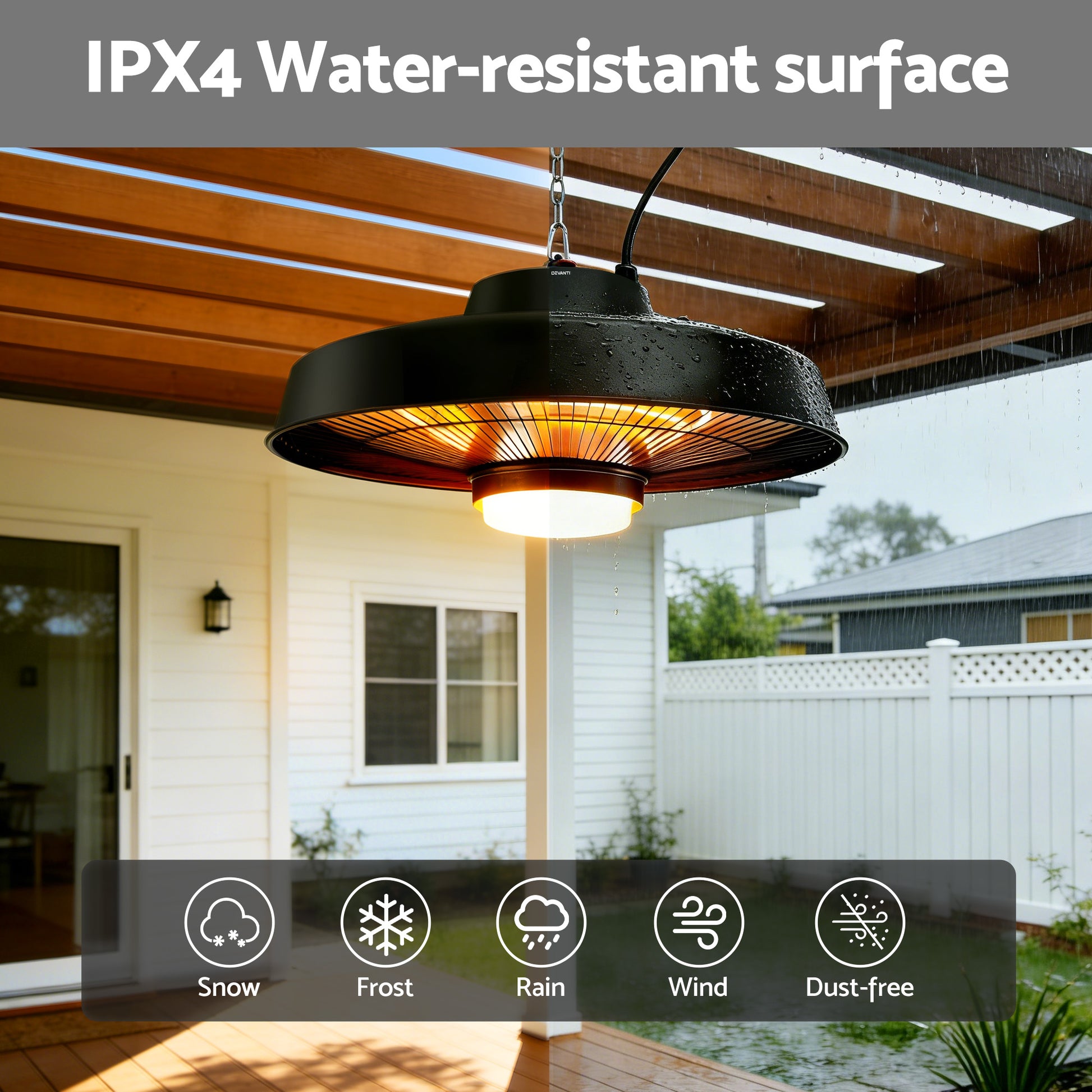 Devanti 2000W Outdoor Electric Patio Heater Ceiling Mount with LED Light Remote - Homecoze