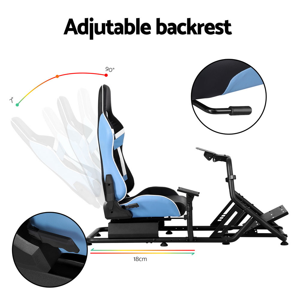 Race Seat Simulator Steering Wheel Gaming Cockpit - Blue - Homecoze