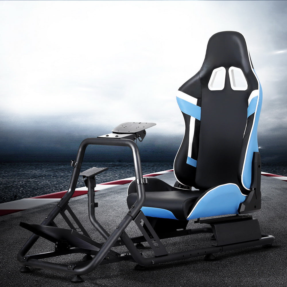 Race Seat Simulator Steering Wheel Gaming Cockpit - Blue - Homecoze