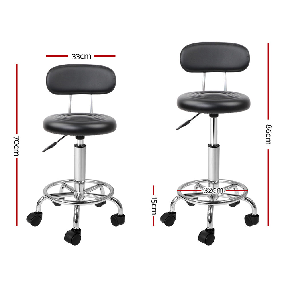 Set of 2 Round Salon Stools with Backrest PU Leather Swivel Hydraulic Lift Chair - Black - Homecoze