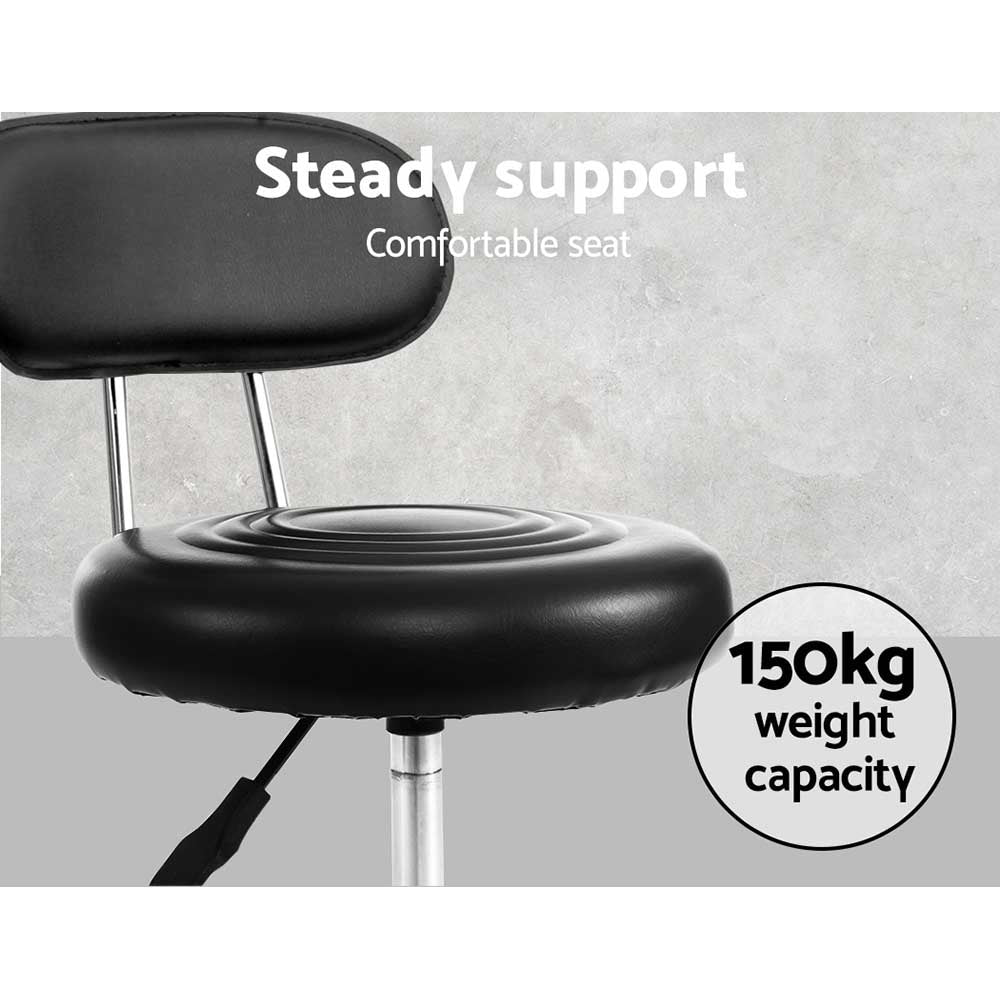 Set of 2 Round Salon Stools with Backrest PU Leather Swivel Hydraulic Lift Chair - Black - Homecoze