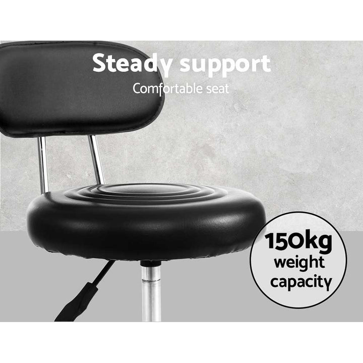 Set of 2 Round Salon Stools with Backrest PU Leather Swivel Hydraulic Lift Chair - Black - Homecoze
