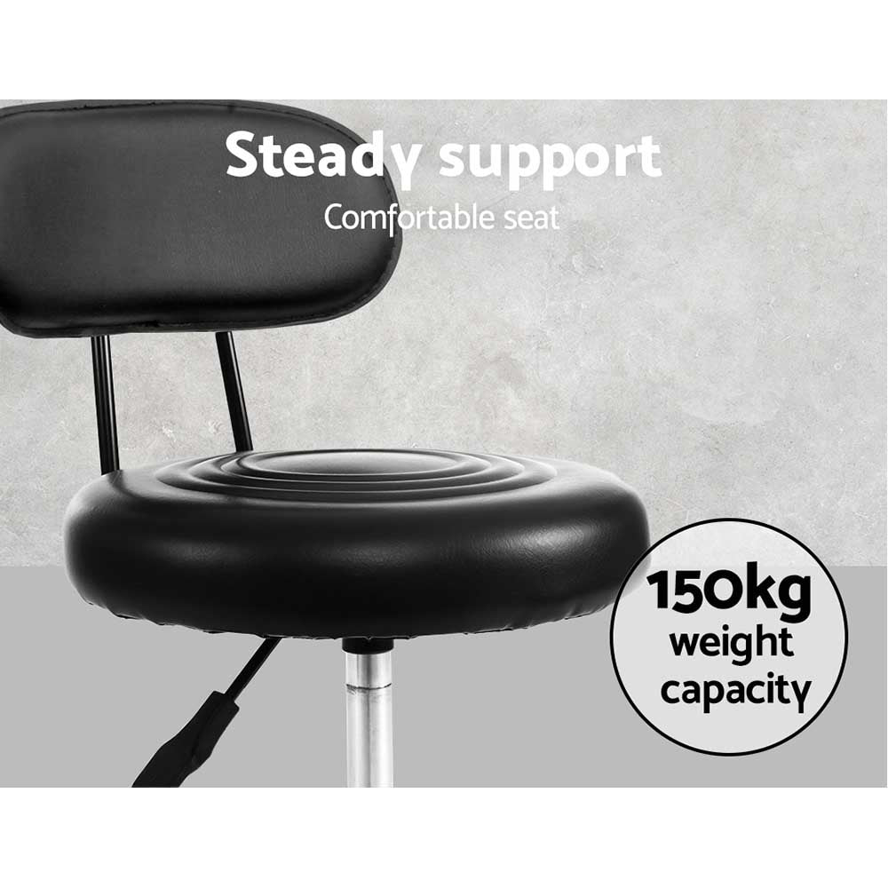 Set of 2 Round Salon Stools with Backrest PU Leather Swivel Hydraulic Lift Chair - Black/Black - Homecoze