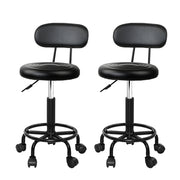 Set of 2 Round Salon Stools with Backrest PU Leather Swivel Hydraulic Lift Chair - Black/Black - Homecoze