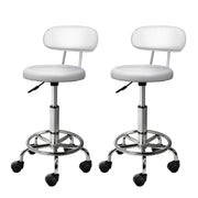 Set of 2 Round Salon Stools with Backrest PU Leather Swivel Hydraulic Lift Chair - White - Homecoze