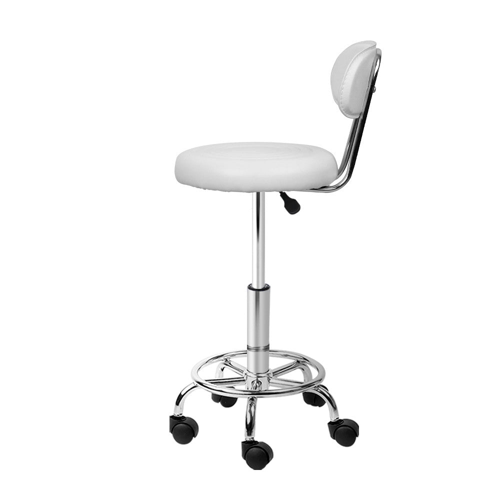 Set of 2 Round Salon Stools with Backrest PU Leather Swivel Hydraulic Lift Chair - White - Homecoze