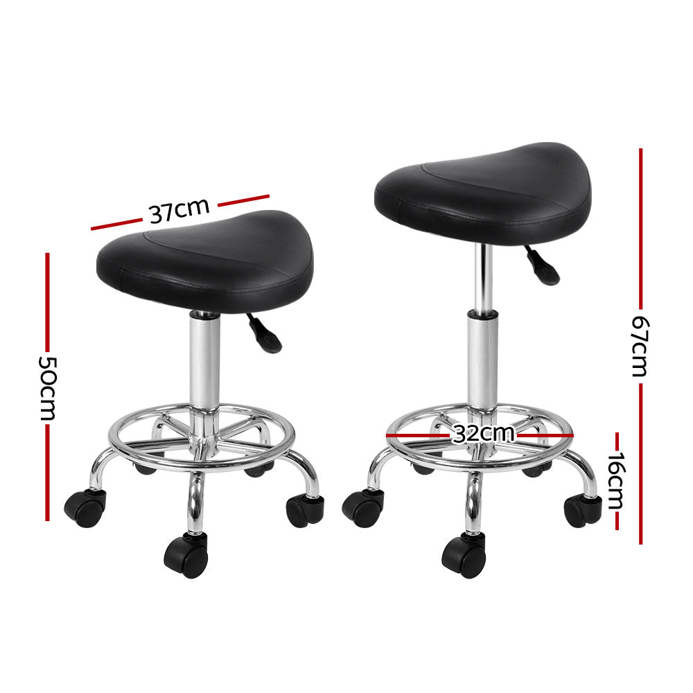Set of 2 Saddle Seat Salon Stools PU Leather Swivel Hydraulic Lift Chair - Black - Homecoze