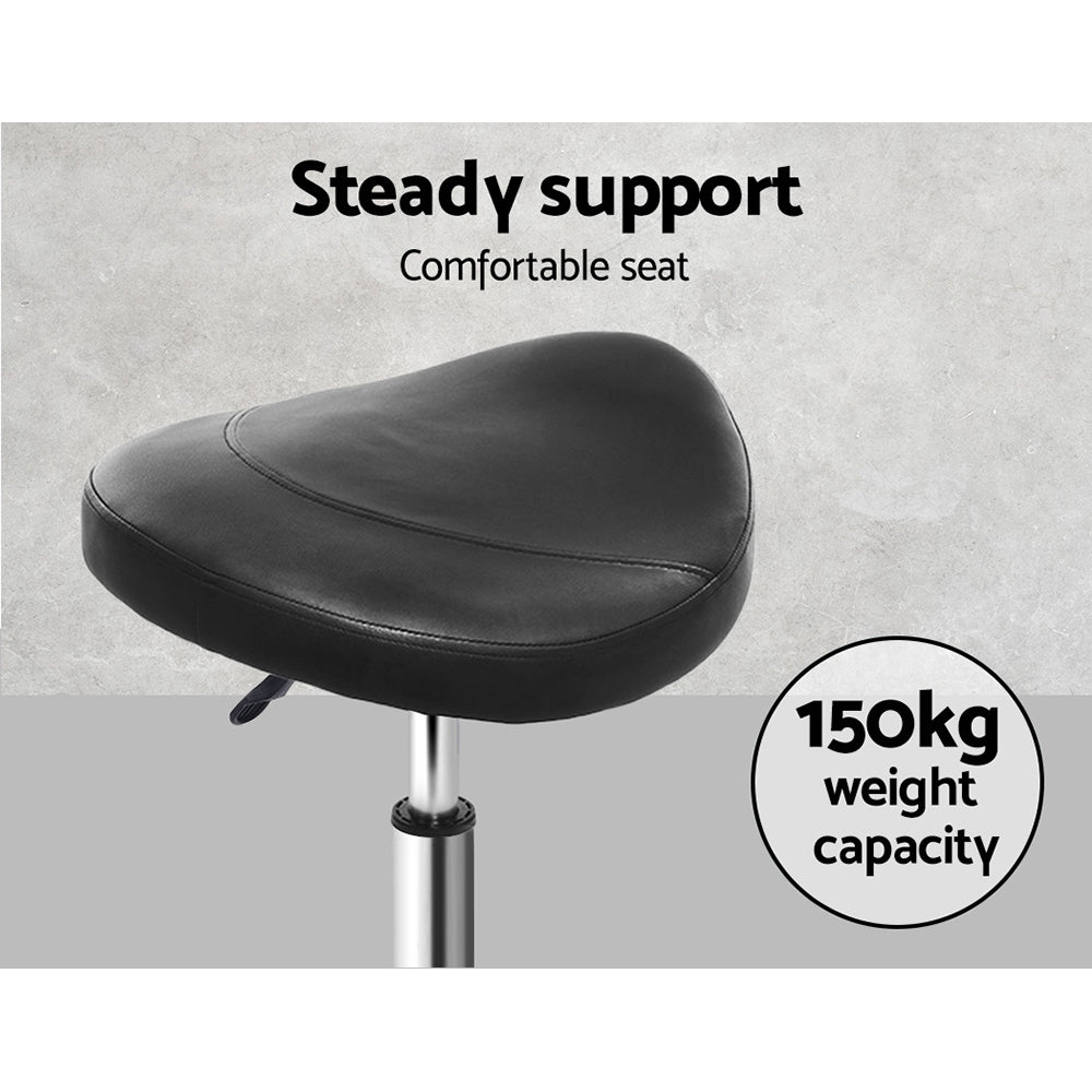 Set of 2 Saddle Seat Salon Stools PU Leather Swivel Hydraulic Lift Chair - Black - Homecoze