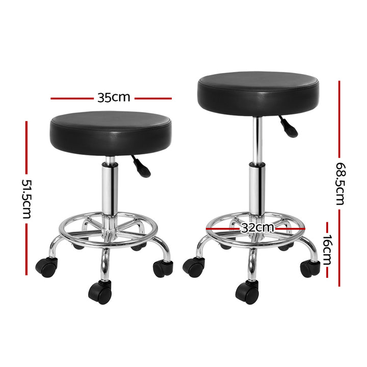 Set of 2 Round Salon Stools PU Leather Swivel Hydraulic Lift Chair - Black - Homecoze