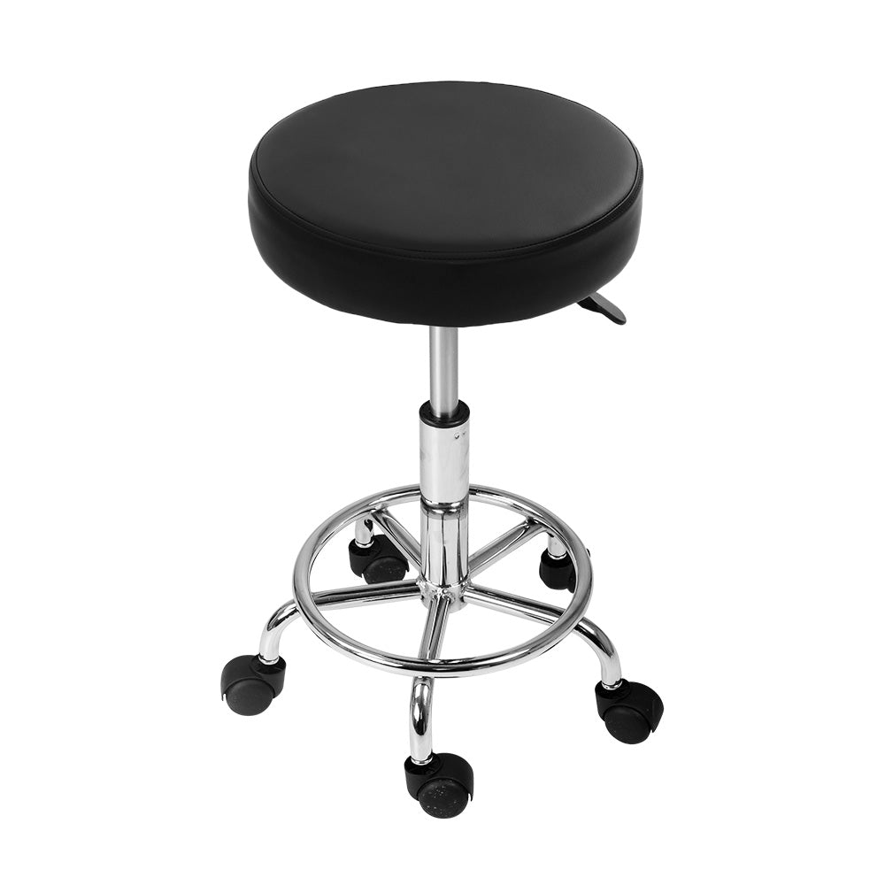 Set of 2 Round Salon Stools PU Leather Swivel Hydraulic Lift Chair - Black - Homecoze