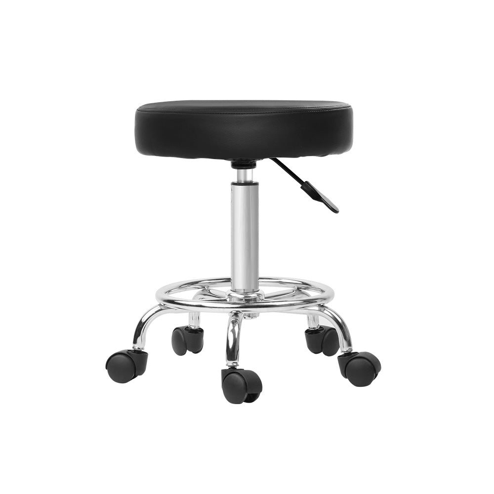 Set of 2 Round Salon Stools PU Leather Swivel Hydraulic Lift Chair - Black - Homecoze