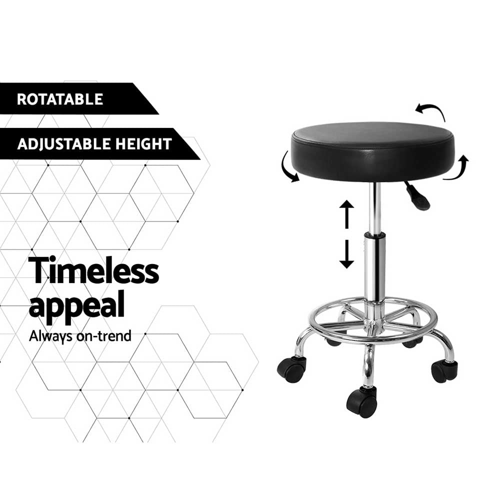 Set of 2 Round Salon Stools PU Leather Swivel Hydraulic Lift Chair - Black - Homecoze