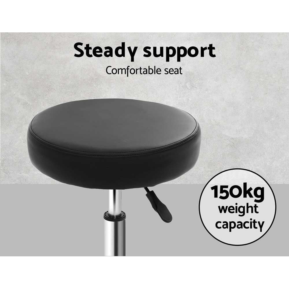 Set of 2 Round Salon Stools PU Leather Swivel Hydraulic Lift Chair - Black - Homecoze